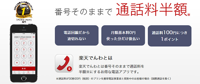 スマホの電話料金が50％OFF！「楽天でんわ」